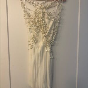 Cult Gaia Cream Backless Dress with Pearl Accents